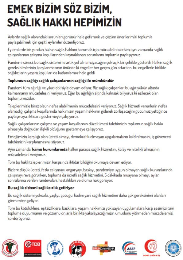 EMEK BİZİM SÖZ BİZİM, SAĞLIK HAKKI HEPİMİZİN