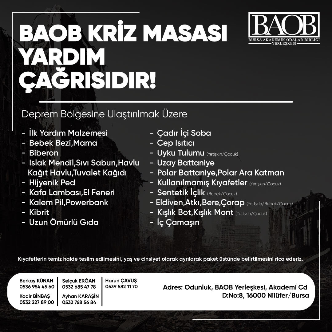 BAOB KRİZ MASASI YARDIM ÇAĞRISI